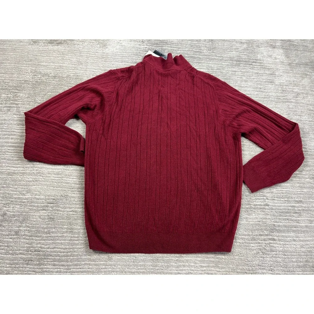 Geoffrey Beene Polo Sweater Mens Large Red Cranberry Marl Ribbed Fine Gauge NWT
